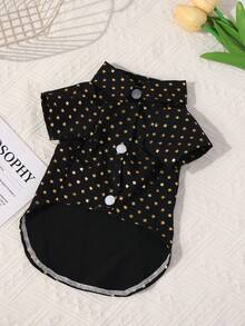 一件奢华时尚宠物狗服装，柔软舒适，金属箔印花，星形图案，短袖衬衫，适合幼犬和小型犬，春/夏/秋季穿着。 - 黑色 - 查看 10