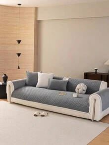 Veet 1件装可水洗防滑L型沙发套，适用于三人沙发，绗缝设计，磁扣闭合，宠物友好型保护 - 灰色天鹅绒沙发套 - 灰色 - 查看 3