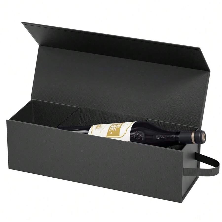 Wine Gift Box 12.8 X 3.8 X 3.8 In,Bottle Gifts Boxe For Liquor Presents,For Wines And Champagne,Magnetic Collapsible Gift Boxes Wine Bottle Gifts Packaging For Weddings,Anniverss, Parties (Black-01),Black-01 - 黑色-01 - 查看 1