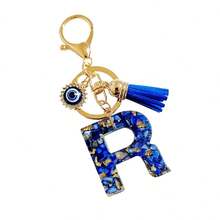 New Cross-Border Navy Blue 26 English Letter Keychain, Devil's Eye Uppercase Letter Bag Charm, Bohemian Acrylic Women Waist Chain, Suitable For Halloween, All Seasons - Letter - View 29