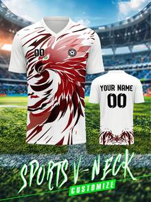 Tricou personalizat, tricou de fotbal pentru bărbați, dintr-o singură bucată, cu guler în V, pentru antrenament de echipă sportivă, personalizabil față și spate cu nume, număr, logo, potrivit pentru evenimente în campus, uniforme de echipă, casual, petrecere, croială confortabilă, potrivit pentru sporturi de agrement, antrenament, primăvară/vară/toamnă, modern, minimalist, personalizat - Multicolor - Vizualizare 2