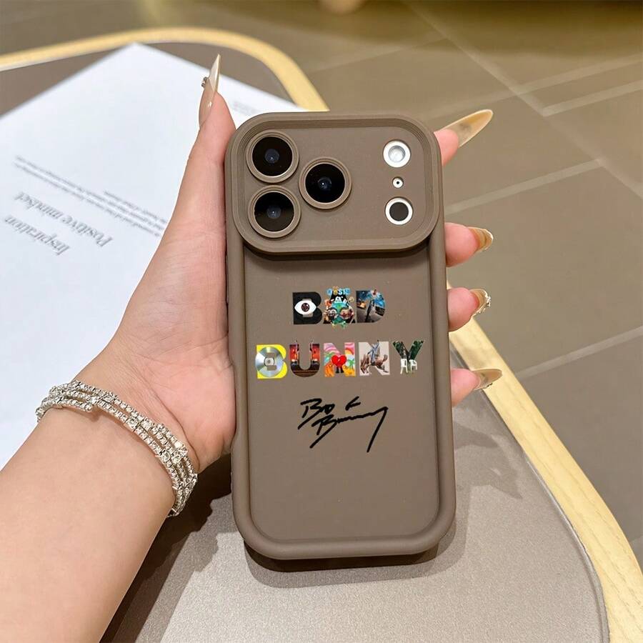 Phone case: Singer Bad B-Bunny long phone case, suitable for  17/16e/16/15/14/13/12/11 Mini/Pro/Max/Air/X/XR/XSMAX/8/7 Plus, anti-drop soft rubber TPU back cover - Caqui - Ver 1