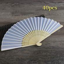 20/40pcs Personalized Engraved White Folding Elegant Cloth Fans, Wedding And Party Supplies,Art Activities For Children - Multicolor - View 17