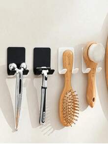 Drill-Free Razor Storage Rack, Wall-Mounted Power Cord Plug Hook, Wall-Mounted Clothing Bag Storage Hook, Multi-Functional Wall-Mounted Razor Holder: A Multi-Functional Solution! Plastic Razor Wall Hook, Multi-Functional Drill-Free Power Plug And Razor Holder And Mobile Phone/Bag Storage Rack. - Black - View 6