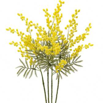 Artificial Yellow Acacia Flowers 19.6" Mimosa Flowers 1Pc/5Pcs Spring Artificial Flower Fake Yellow Plush Flower With Long Stem, Artificial Golden Acacia For DIY Wedding Party Vase Home Decoration, Mother's Valentine's Day Gift