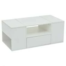 Coffee Table (100 X 50 X 40 Cm), Side Table With One Drawer, Console Table With Two Compartments, High-Gloss Lacquered Living Room Table With LED Lighting, Coffee Table With 6 Storage Compartments, White - White - View 4