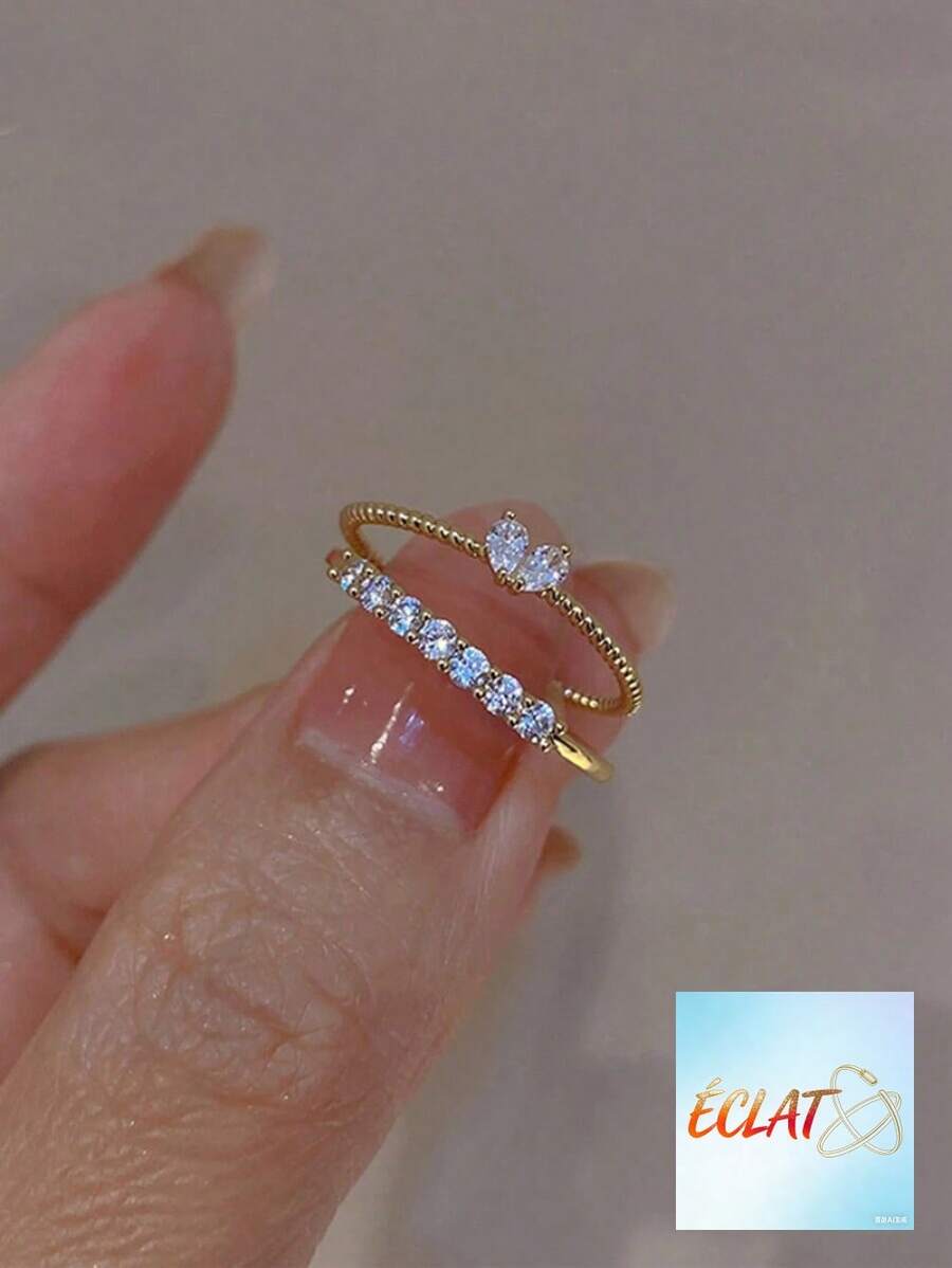 Sparkling Heart Adjustable Open Ring Set For Girls, 2Pcs, Great Gift For Birthdays, Holidays & Parties GSGO - Gold - View 1