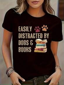 Camiseta con estampado de patrón de huella de perro inglés de moda - Negro - Ver 1