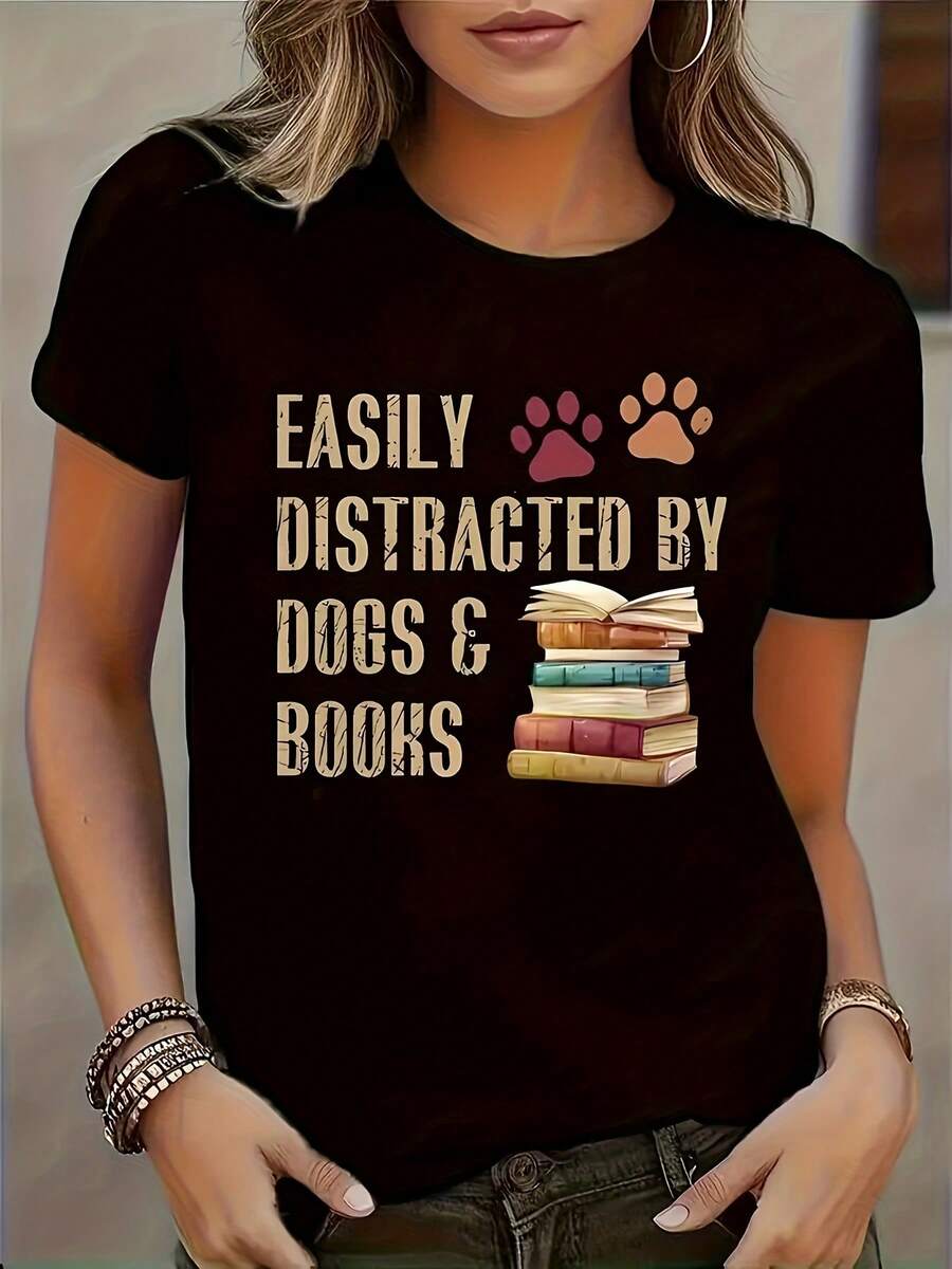 Camiseta con estampado de patrón de huella de perro inglés de moda - Negro - Ver 1