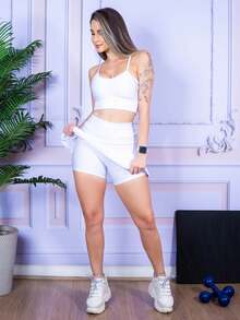 Fitness Shorts, Skirt, And Tank Top Set In Various Colors - Blanco - Ver 3