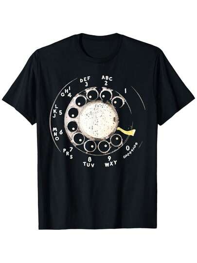 Camiseta Retro de Teléfono Rotativo para Hombres y Mujeres - 100% Algodón Patrón de Teléfono Nostálgico Camiseta Casual de Manga Corta con Diseño de Dial Rotativo (Tallas S-XXXL) Negra - Regalo para Padre/Madre/Entusiasta de la Tecnología - Lavable a Máquina Ajuste Cómodo