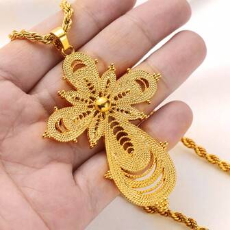 1 pieza Collar con colgante de cruz minimalista clásica hueca, longitud de cadena de 80 cm, colgante con elemento de cruz, collar de uso diario para mujeres, adecuado para árabe, reunión diaria, fiesta de cumpleaños, regalo de joyería de festival