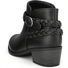 Women's Ankle Boots With Low Chunky Heel – Round Toe Wide Width Short Booties With Side Zipper For Comfort & Everyday Wear - Pu đen - Xem 5