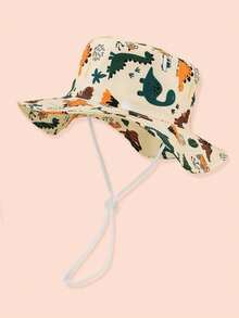 1pc Kids Dinosaur Print Sun Protection Bucket Hat, Adjustable Windproof Strap, Lightweight Summer Beach Outdoor Cap - 1PC - View 6