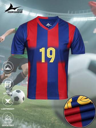 SURUIDA 1pc Barcelona #19 Men's Soccer Jersey, Professional Sports Football Shirt, Comfortable For Match, Casual, Team Sports, Short Sleeve Top