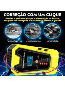 Cargador automático de batería de automóvil de 12V 6A: pantalla digital, reparación de pulsos de energía, ácido de plomo seco y húmedo - Amarillo - Ver 5
