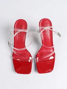 Jin Bei Qi Giày cao gót nữ mũi vuông, quai dán thủy tinh, khóa cài mắt cá chân, chất liệu da bóng, thoải mái, cao cấp, thích hợp cho hộp đêm, buổi tối, hoạt động ngoài trời, gót ly rượu vang, thanh lịch, sang trọng, gợi cảm, dành cho các bữa tiệc của người nổi tiếng, màu đen, gót nhọn, trang phục mùa xuân hè. - Đỏ - Xem 8