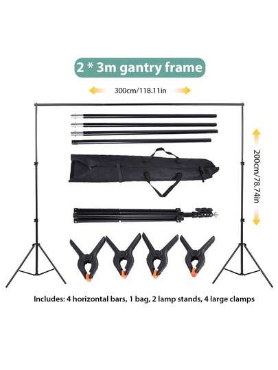 Adjustable Metal Backdrop Stand,Wedding Backdrop Stand,Photography Studio Background Stand,Balloon Arch Support Kit With 4 Crossbars, 4 Backdrop Clamps Suitable For Group Photos, Graduation Gifts,Valentine's Day, Bachelor Parties, Bridesmaid Gifts, Father's Day Gifts, Halloween Decor.