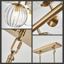 16 Lights Modern Rectangle Chandelier Gold Pendant Ceiling Light Fixture Clear Glass Globe Chandeliers For Dining Room Kitchen Island - 金色 - 查看 9