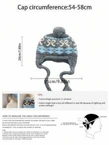 1pc Fair Isle Pom-Pom Beanie, Knitted Earflap Hat For Women, Autumn/Winter, Versatile, Warm And Windproof