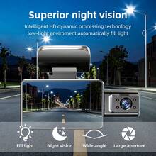 双通道行车记录仪：这款多功能车载DVR配备可旋转车载镜头、1080P高清、循环录制、夜视功能、3英寸IPS屏幕和综合检测功能，可全面保障您的行车安全。