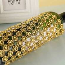 1 Yards 3ft 4" Silver Crafts Faux Diamond Bling Wrap Diamond Flower Rhinestone Mesh Ribbon Bling Bling Wrap Bulk,6 Rows Gold Flower Pattern Faux Rhinestone Crystal Mesh Ribbon Roll For Wedding, Party, Centerpiece, Cake, Vase Sparkling Decoration (Gold) - Multicolor - View 8