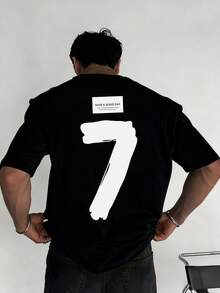 Men's Casual Street Numeric "7" Print Round Neck Short Sleeve T-Shirt, Summer - Black - View 1
