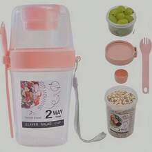 1 Piece Portable Salad Cup, Double Layer Oatmeal Cup, Breakfast Cup (With Lid And Spoon) For Office, Home Outdoor, Picnic, Camping, Work, School - Multicolor - View 14