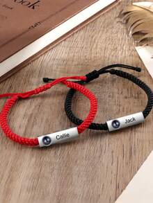 2pcs Customized Couple Projection Bracelet Set | Customized Simple Woven Rope Couple Photo Bracelet | Customized Woven Bracelet Set | Anniversary Bracelet For Couples - Customized Couple Bracelets - View 6