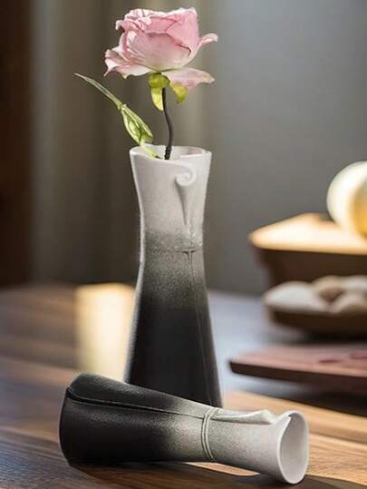 1pc Chinese Made Ceramic Ombre Vase, Dried Flower Decor, Hydroponic Flower Holder, Living Room, Dining Room, Home, Office, Bookshelf Decor, Minimalist Home Decoration, Bedroom Tabletop