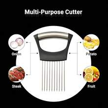 Premium Stainless Steel Onion Chopper Multifunctional Kitchen Slicing Assistant Tool Sharp Durable Cutter For Meat Onion Potato Tomato Vegetable Fruit Quick Cutting Gadget For Home Cooking - màu đen - Xem 2