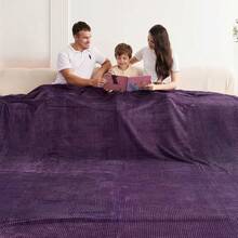 Oversized King Fleece Blanket 120x120 Inches, Seamless Soft Cozy 3D Jacquard Flannel Blanket 10'x10' Extra Large For Bed, Sofa, Couch, Travel & Camping, California King Throw, Purple - Wave CT21NV - 紫色 - 華夫餅 - 查看 4