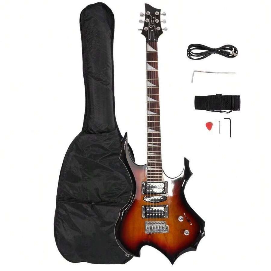 Burning Fire Style Beginner Electric Guitar W/Bag Pick Strap&Accessories - Sunset - 查看 1
