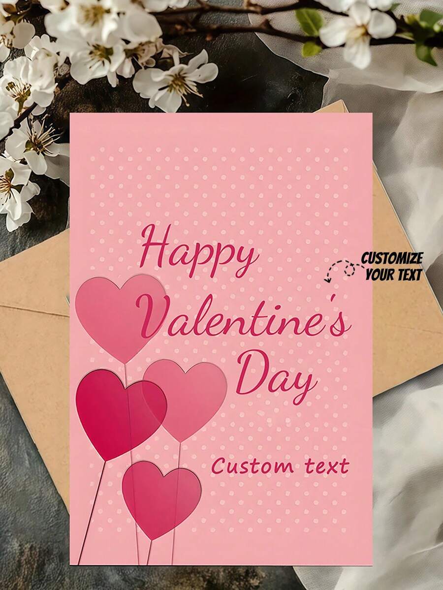 [1套/5套/10套/20套] 定制情人节贺卡及信封 | 个性化文字内容，甜蜜浪漫设计，渐变粉色心形气球，适合表白和情侣，可用作礼物附件，纸质材料。 - 多色3 - 查看 1