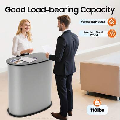 Silver Exhibition Display Counter With Wooden Molded Countertop, Easy Setup, Portable & Movable, Ideal For Trade Shows, Events, And Promotions