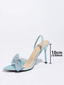 Women's Pointed Toe Stiletto High Heel Shoes, Blue, Elegant Floral Pattern, Comfortable PVC Transparent Upper, Butterfly Decor, Suitable For Party, Date, Travel, Gift - Baby Blue - View 4