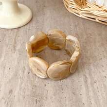 1PC Irregular Round Resin Stretch Bracelet, Minimalist Luxury Unique Design For Women Daily Wear Party Gift All Seasons Fashion Jewelry - 米色拉卡絲 - 查看 8