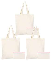 2pcs/Set, Large Capacity Lightweight Blank Tote Bag & Zipper Pouch Combo Set, Suitable For DIY Cross-Stitch, Embroidery, Painting, Heat Transfer Printing, Multi-Purpose Shopping Bag, Book Bag, Stationery Organizer, Ideal For School, Party, Gym, Camping, Holiday Celebrations, Gifts - Multicolor - View 43