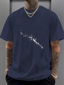 Item: White Short-Sleeved T-Shirt With Abstract Ink Pattern - Navy Blue - View 1