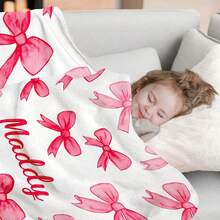 Personalized Name Pink Bow Blankets For Girls, Custom Coquette Bow Throw Blanket With Initial Name, Birthday Gifts For Daughter Women Teen Girls Granddaughter, Customized Christmas Birthday Mother's Day Gifts Coquette Aesthetic Room Decor For Sofa Bed Couch, Cute Preppy Room Decor Aesthetic Soft Lightweight Bow Stuff For Home Bed Sofa Couch Women Friends Gifts, Customizabe Pink Bow Blanket Warm Cozy Fannel Blanket For Bed Couch Sofa Office Nap Travel Office Use - 彩色 - 查看 4