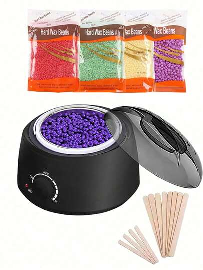 4-i-1-hårdvaxvärmare-kit - Innehåller 4 doftande vaxbönor och 12 applikatorpinnar, justerbar temperatur för hela kroppen, bikinilinjen och ansiktet, professionellt hårborttagningsverktyg i salongsklass för hemmabruk