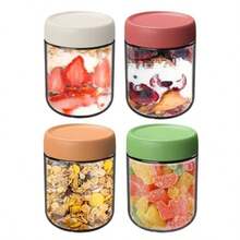 XGHJuego de 4 Piezas Frascos de d con Tapa ermé 500ml Overnig Oa Jar para Dulces Yogur Ensaladas y Almacenamiento de Alimentos Secos/Líquidos Diseño ble - como en la foto - Ver 1