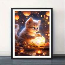 1套可爱猫咪提灯笼钻石画套装,适合初学者,动物系列DIY钻石画十字绣马赛克工艺品礼品家居装饰(30X40厘米) - 彩色 - 查看 3