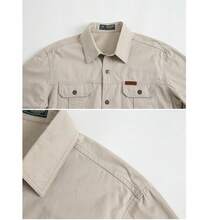 Men's Casual Cotton Cargo Shirt, Long-Sleeved Shirts For Camping And Hunting, Military Combat Shirt, Shirts For Hiking, Fishing, Hunting Clothes - Màu be - Xem 5