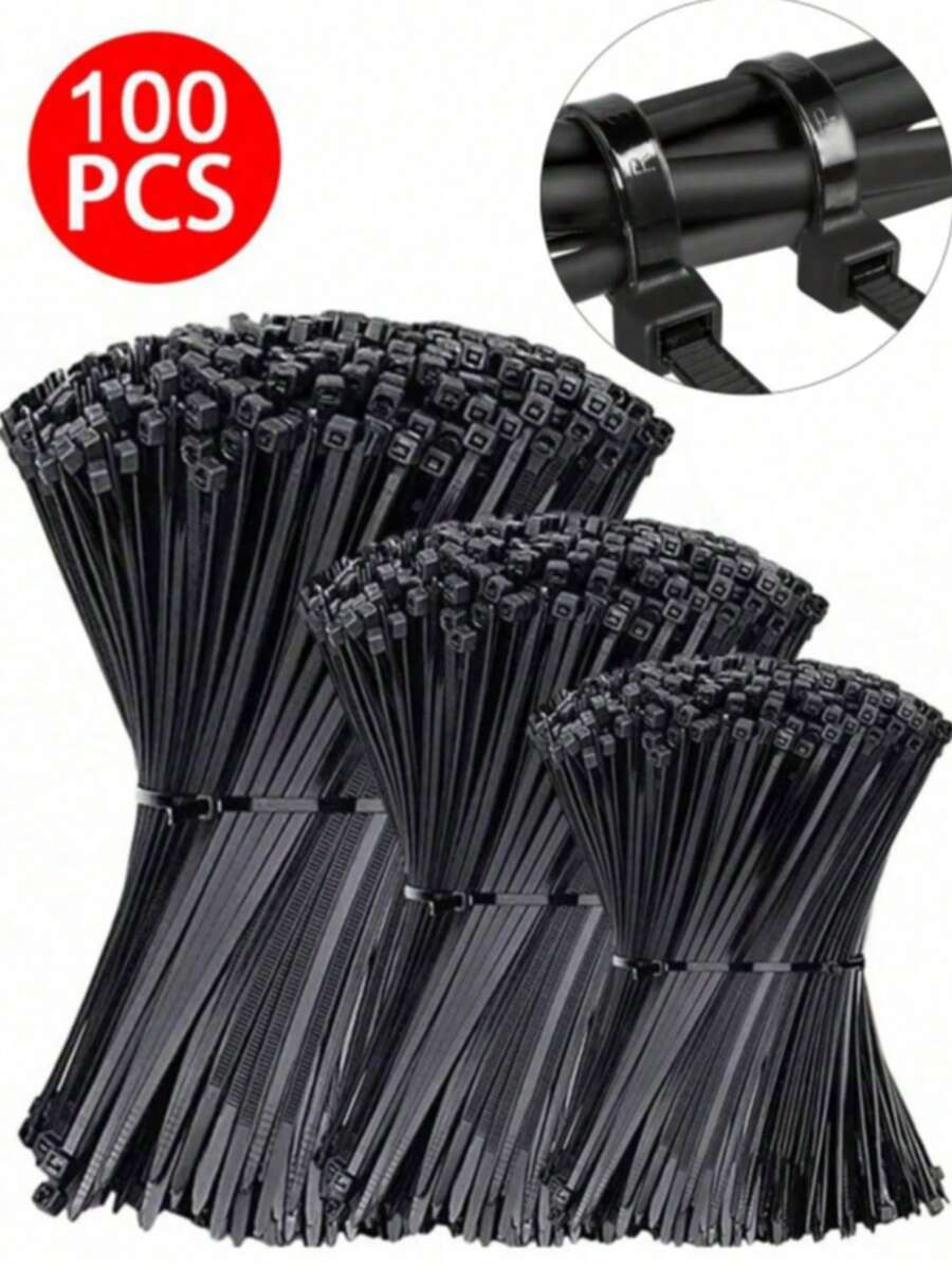100pcs Black & White Self-Locking High Strength Nylon Cable Ties, 40lbs Tensile Strength, Durable, Suitable For Cable Management, Home Organization, Logistics Packaging, Electrical Engineering, Construction Projects, Wholesale Supply - Multicolor - View 1