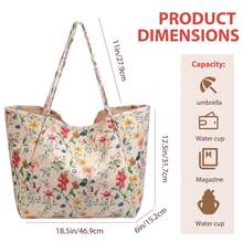 Corduroy Tote Bag, Women's Tote Bag, Shoulder Bag With Inner Pocket For Work Beach Travel And Shopping Grocery, Travel Gym Bag For Women Work Lunch Beach Grocery Shopping Shopper Handbags, Suitable For Work, School, College Student, Books, Shopping, Back To School, Best Friend Gifts, Birthday/Valentine's Day Decor Gifts, Auspicious New Year Gifts - 彩色花朵 - 查看 5