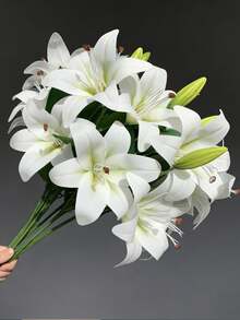 5pcs/3pcs/1pc (Pink&White) 26.97" Artificial Lily Flowers, Long Stem Artificial Stargazer Lilies With Full Bloom Lily & Tiger Bouquets For Home, Hotel, Wedding Decor, Bridal Backdrop, Bouquets, For Proposal, Valentine's Day, Halloween & Christmas, - Multicolor - View 6