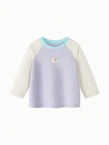 mini bala Kaos Lengan Raglan Musim Semi 2-26 untuk Bayi Perempuan, Kain Lembut dan Bernapas, Motif Lucu, Unisex - Nada putih ungu - View 4