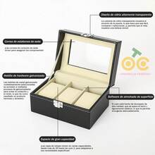 Caja de reloj negra de 1 pieza, caja de presentación de reloj de 3/6 posiciones, caja de almacenamiento de reloj para hombres y mujeres, caja de reloj, caja de presentación, joyero, caja de almacenamiento, caja de almacenamiento, caja de almacenamiento de joyería con tapa de vidrio grande, diseño de cobertura total, tapa transparente, conveniente para exhibición, forro, simple y de alta gama, anticaída/polvo/suciedad/antiarañazos, utilizado para almacenar pulseras, pulseras, relojes, adecuado para tocadores, cajones, encimeras - 3 cuadrados negros - Ver 5