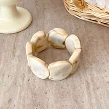 1PC Irregular Round Resin Stretch Bracelet, Minimalist Luxury Unique Design For Women Daily Wear Party Gift All Seasons Fashion Jewelry - 米色拉卡絲 - 查看 12